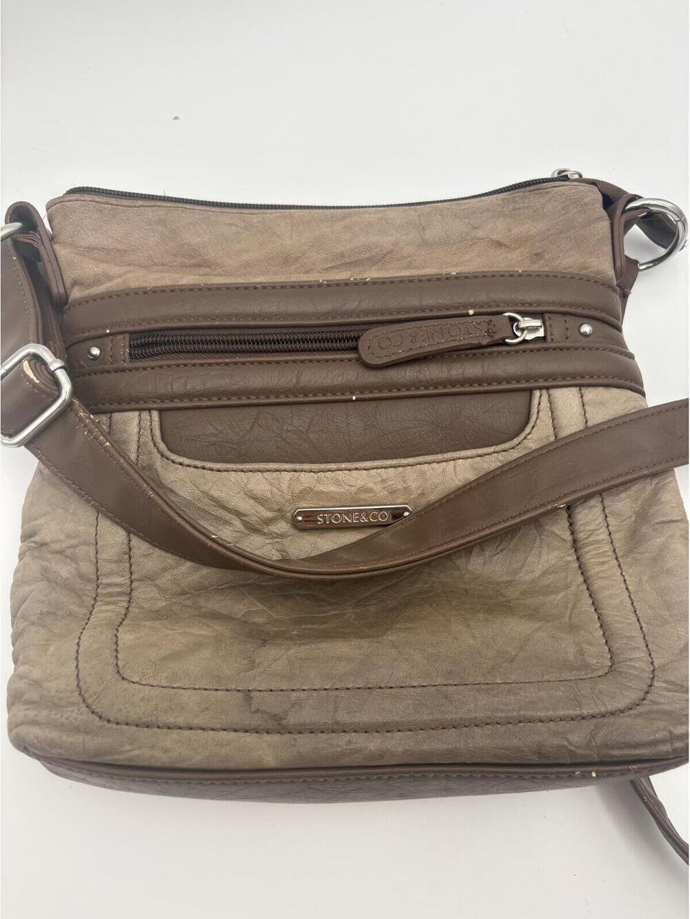 Stone & Co Brown and Taupe Crossbody Messenger Bag with Multiple Zip Pockets - Picture 8 of 8